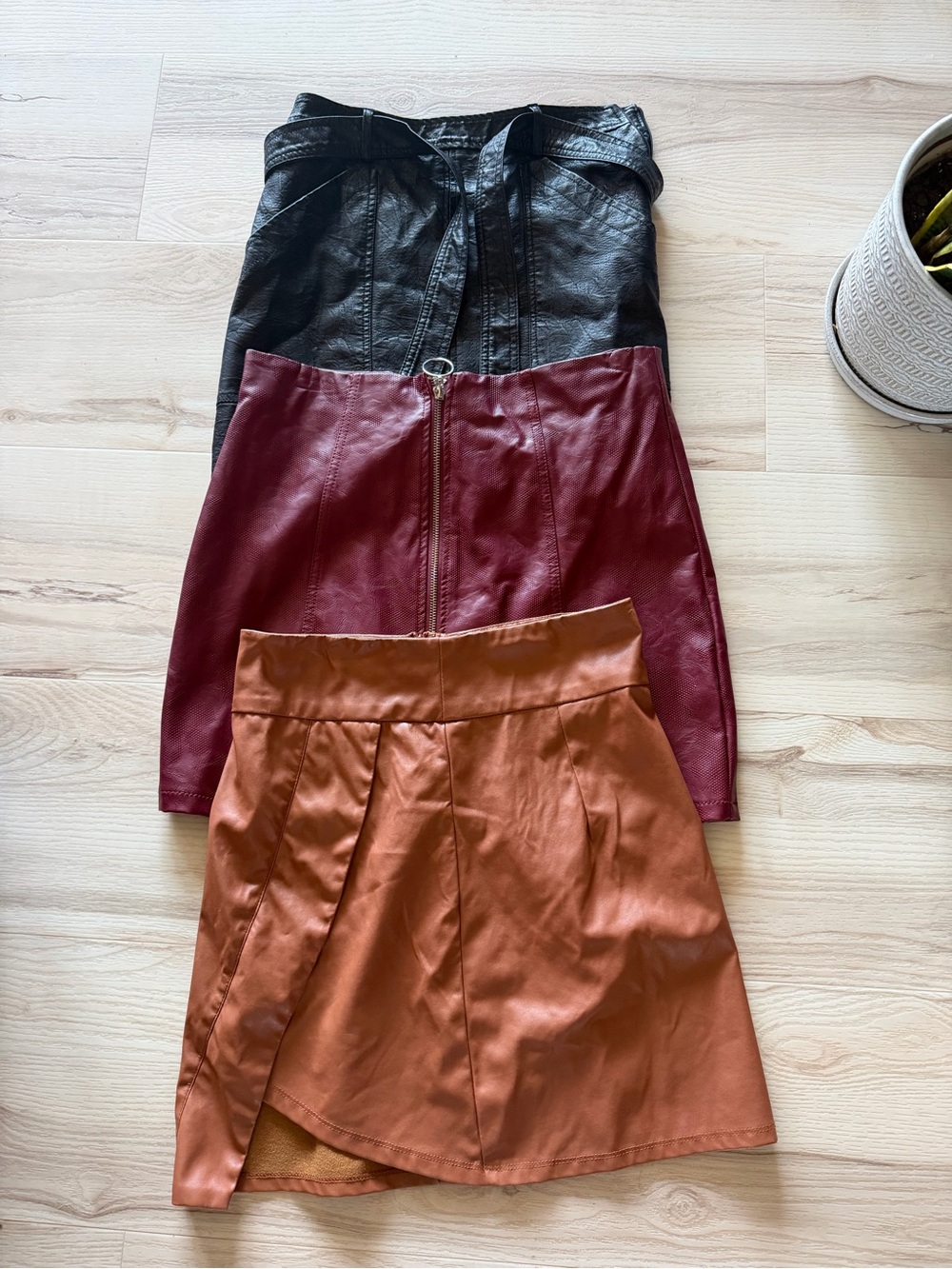 3pc Faux Leather Mini Skirt Bundle Black Burgundy Brown Size s/m